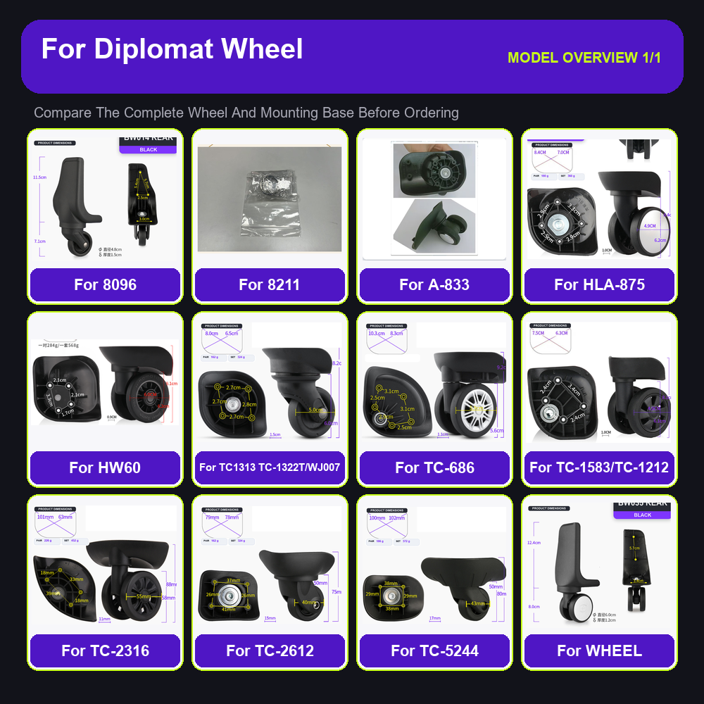 Silent Replacement Luggage Wheels - Diplomat 8096、8211、HW60用、耐久性に優れた交換用キャスター。静音スピンナー、修理部品、旅行用スーツケースのアクセサリー。