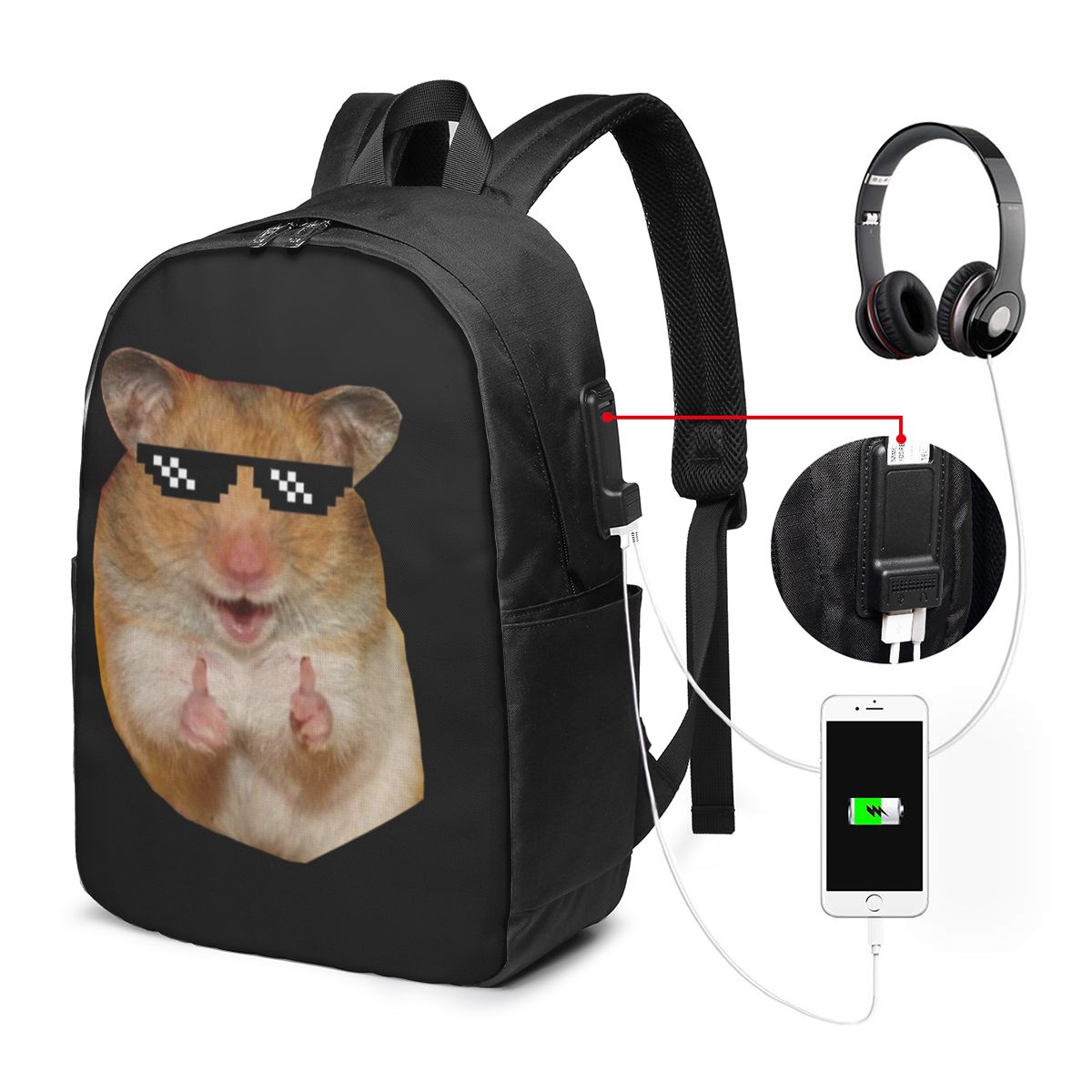 Backpacks - 面白いハムスターバックパック旅行ノートブックバッグコンピュータ大学生スクールバッグラップトップショルダーバッグ男性女性用