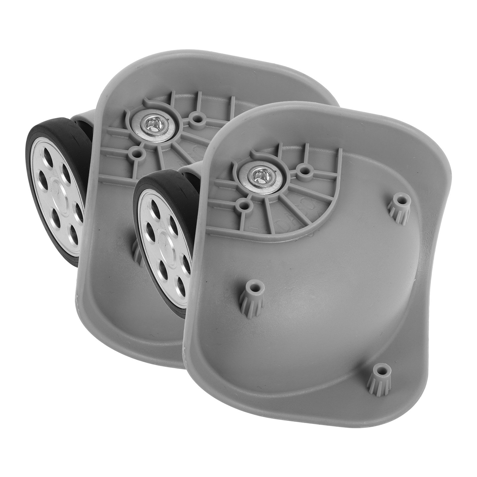Silent Replacement Luggage Wheels - 1組の丸穴付きスーツケース用車輪交換キット。明るいグレー色。汎用タイプ。静音ナイロン製。旅行用。修理部品。