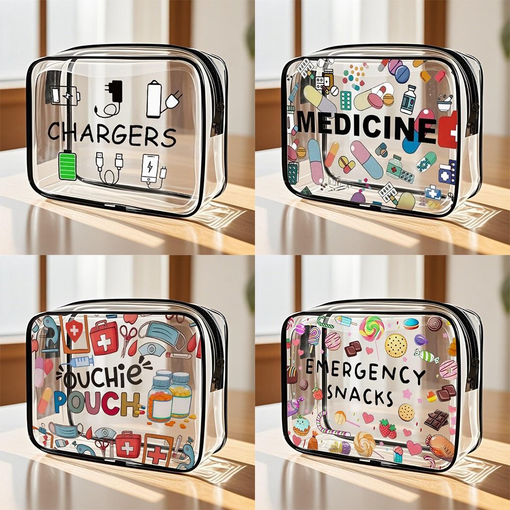 Cosmetic Bags - トレンド感あふれる大容量のメイクアップバッグ。薬のモチーフが特徴的なコスメティックバッグで、持ち運びやすく、軽量。女性向けの旅行用オーガナイザーとして最適。