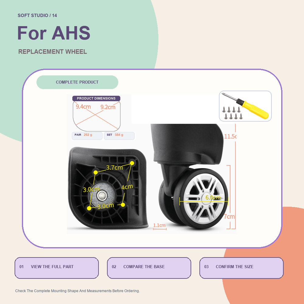 Silent Replacement Luggage Wheels - AHS製サイレントキャスター用、旅行用スーツケースのキャスター交換用ホイール。高品質な旅行用アクセサリー。
