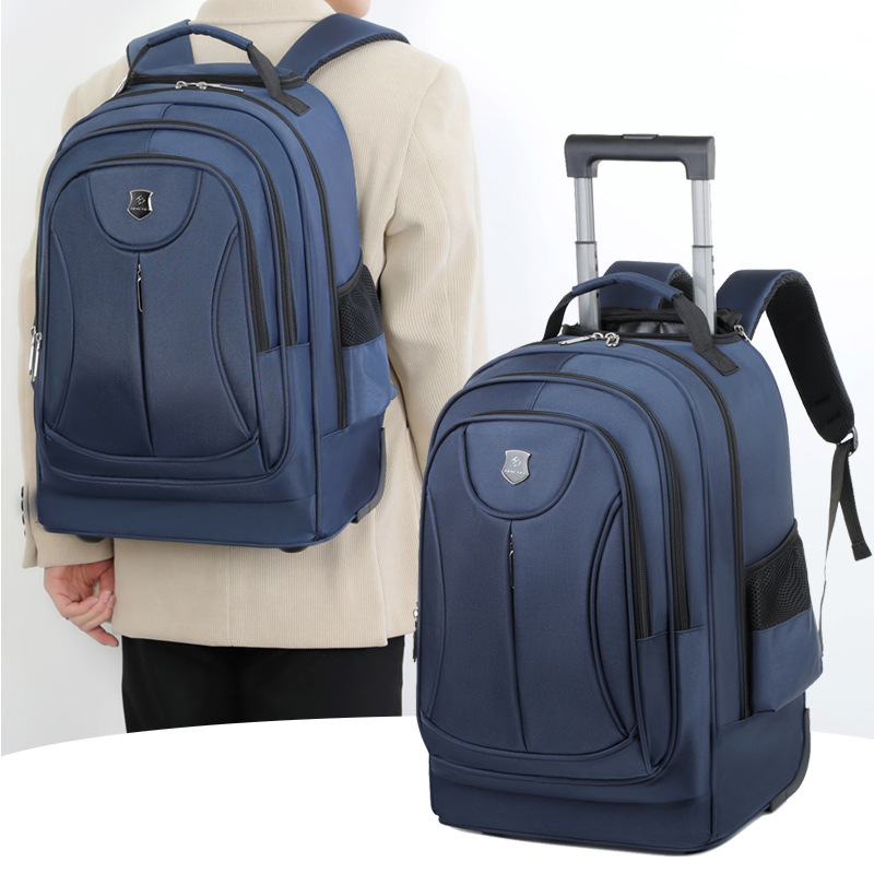 Foldable Rolling Luggage Bag - 2026年型 多機能ビジネスオックスフォード防水トラベルバックパック、キャスター付き、ノートパソコン収納可能、20～39リットル容量。