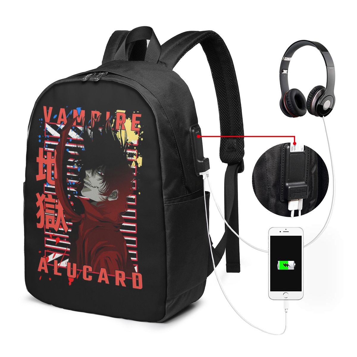 Backpacks - アルカード・ヘルシング漫画バックパック旅行ノートブックバッグコンピュータ大学生スクールバッグラップトップショルダーバッグ男性用女性用
