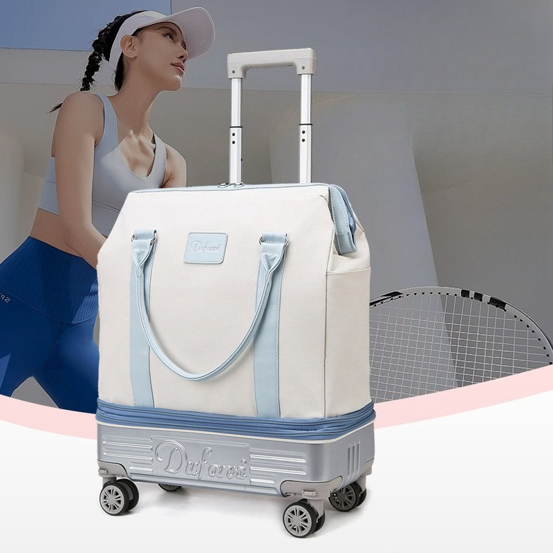 Foldable Rolling Luggage Bag - 伸縮ハンドル付きホイール付きダッフルバッグ 折りたたみ式 軽量 キャリーオントート 大容量 ローリングラゲッジ