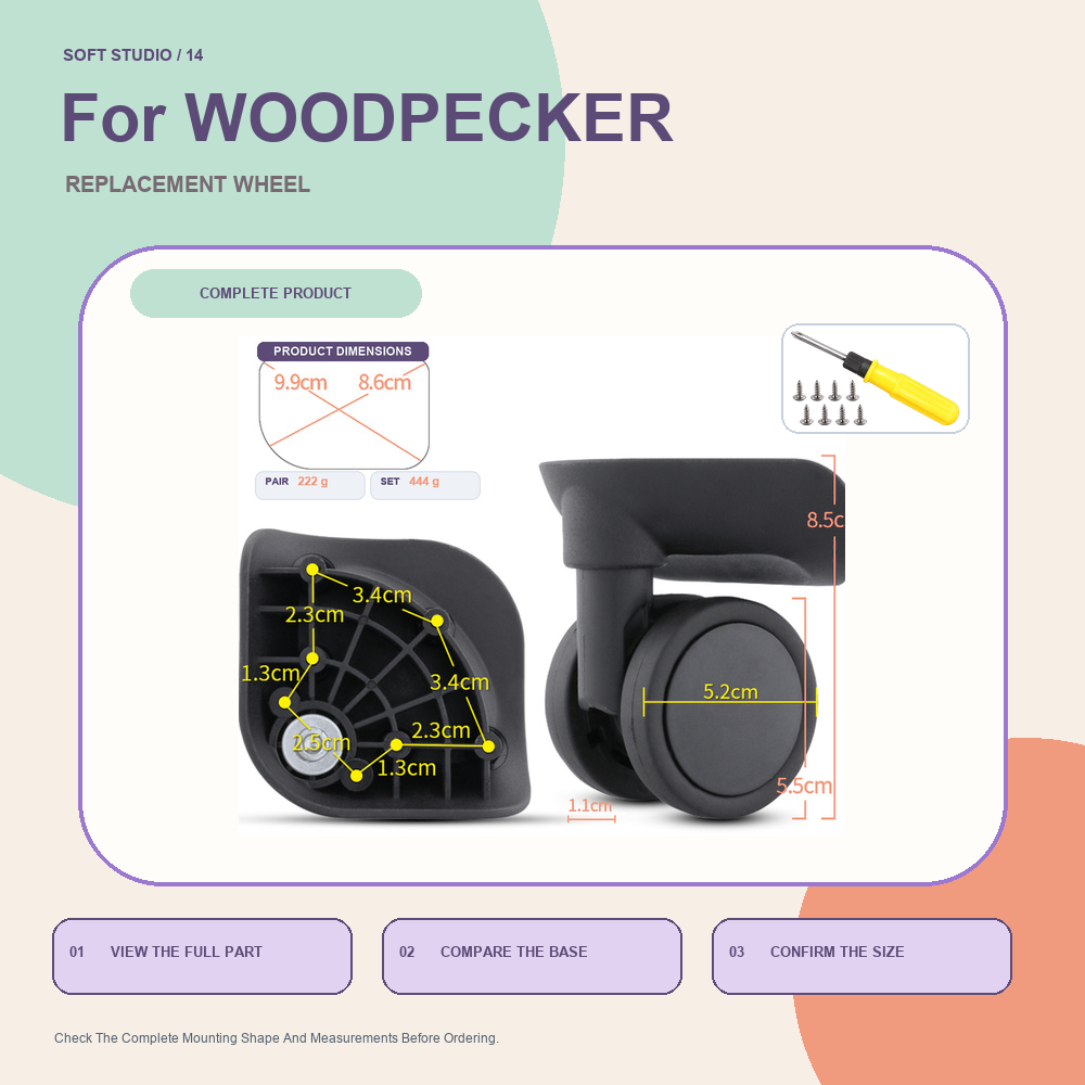 Silent Replacement Luggage Wheels - 耐久性に優れた、ウッドペッカー製静音キャスターの交換用キャスター。旅行用スーツケースの修理に最適な高品質アクセサリー。