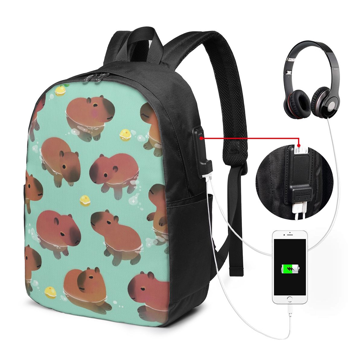 カピバラアニマル柄バックパック旅行ノートブックバッグコンピュ - Backpacks のレビューと価格