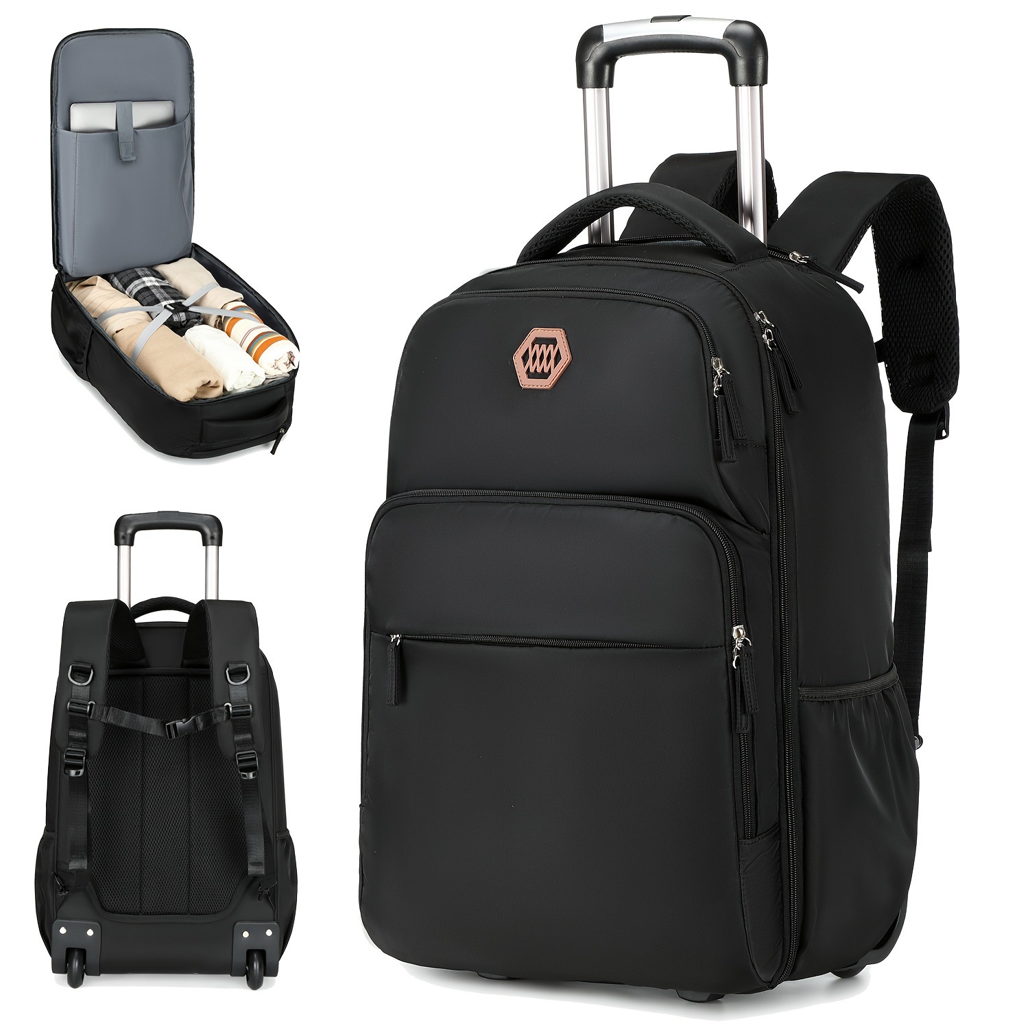 40Lのキャスター付きラップトップバックパック。ビジネス用、 - Foldable Rolling Luggage Bag のレビューと価格