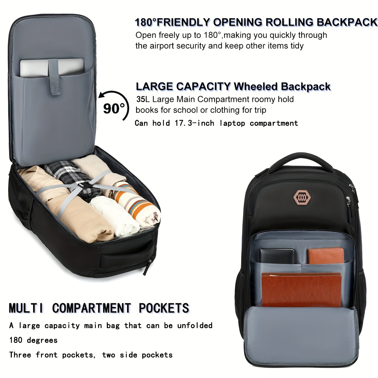 40Lのキャスター付きラップトップバックパック。ビジネス用、 - Foldable Rolling Luggage Bag のレビューと価格