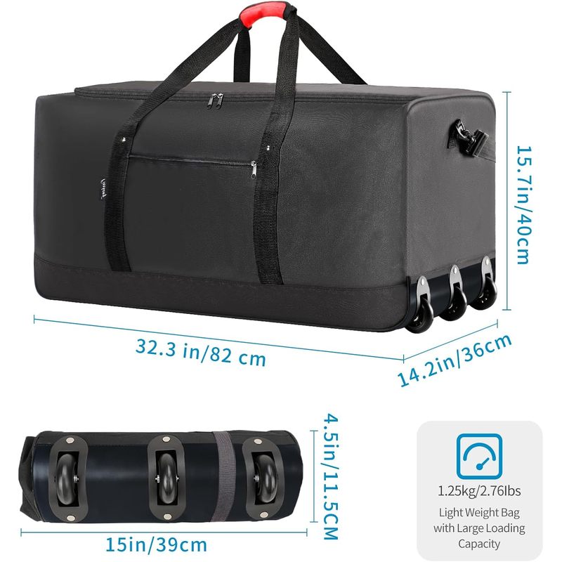 120Lの折りたたみ式キャスター付きダッフルバッグ。3つの車 - Foldable Rolling Luggage Bag のレビューと価格