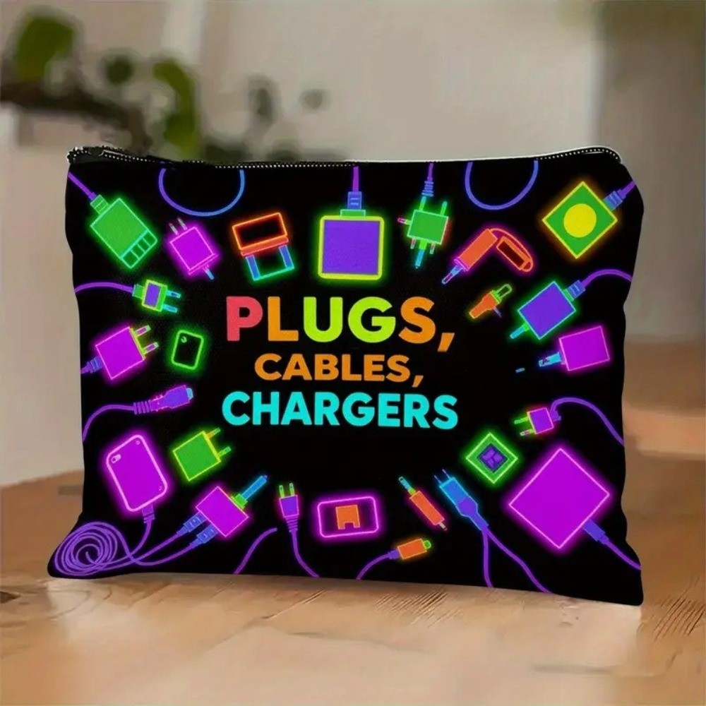 新しいキャンバス製充電器収納ポーチ。プリントデザイン、大容量 - Cosmetic Bags のレビューと価格